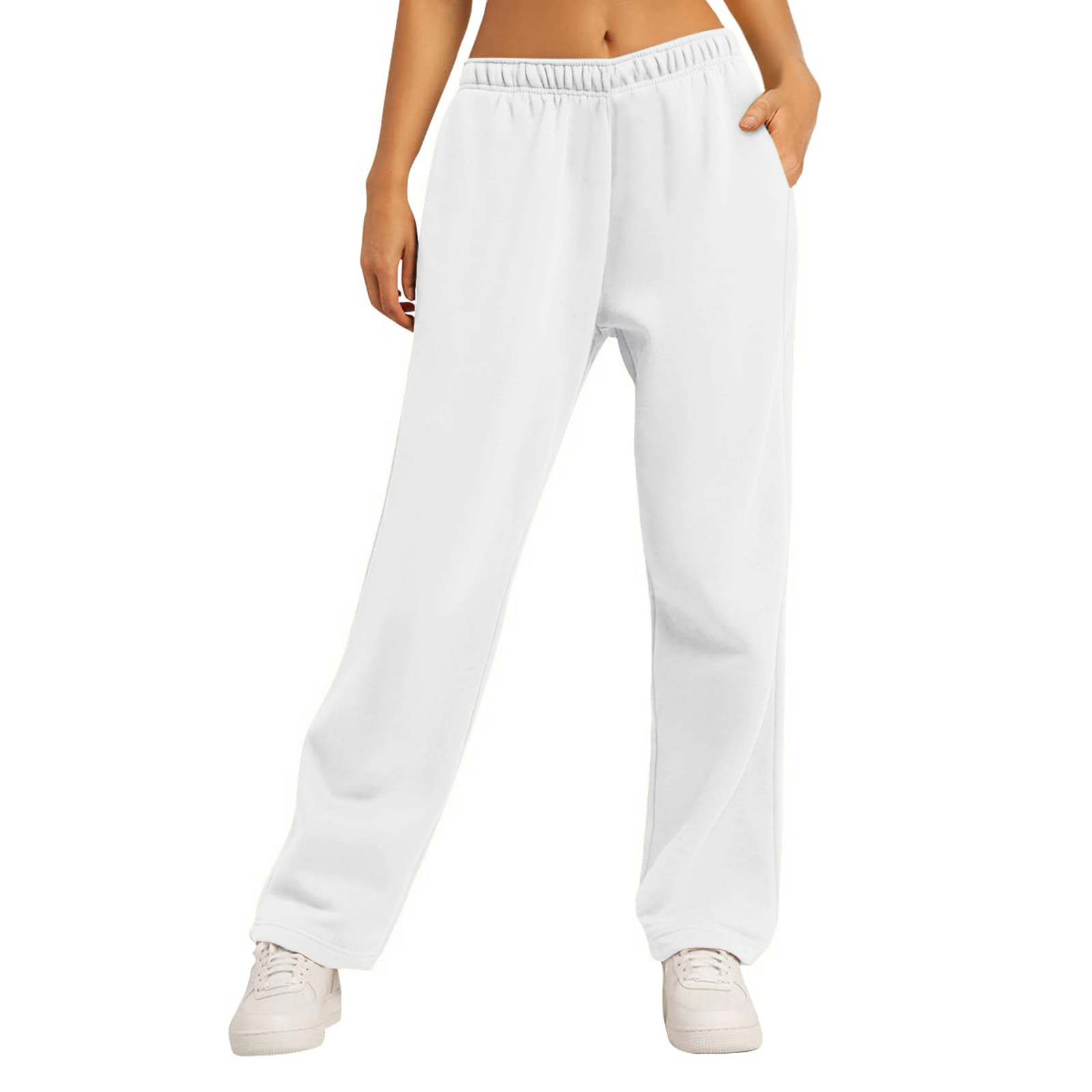 thumbnail image 2 of Pantalones de chándal con forro polar para mujer: cintura alta, pierna ancha y bolsillos; poliéster ligero para primavera/otoño; diseño con lazo delantero; informal/trabajo/yoga; tallas S-XXL., 2 of 7